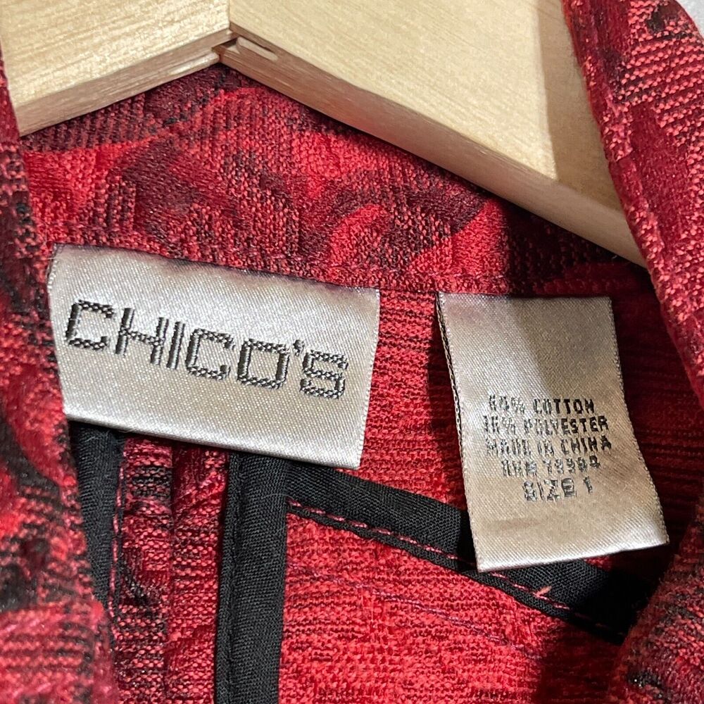 Chicos Jacket Women Medium 1 Tapestry Red Button Floral Button Front Casual - Picture 8 of 10